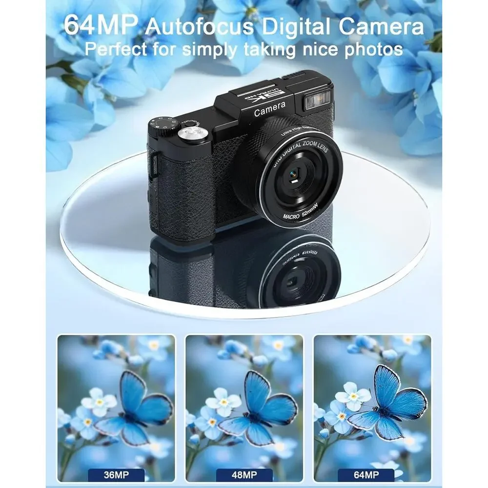 Digital Camera, 5K 64MP Cameras for Photography with WiFi, 64GB Card & Autofocus